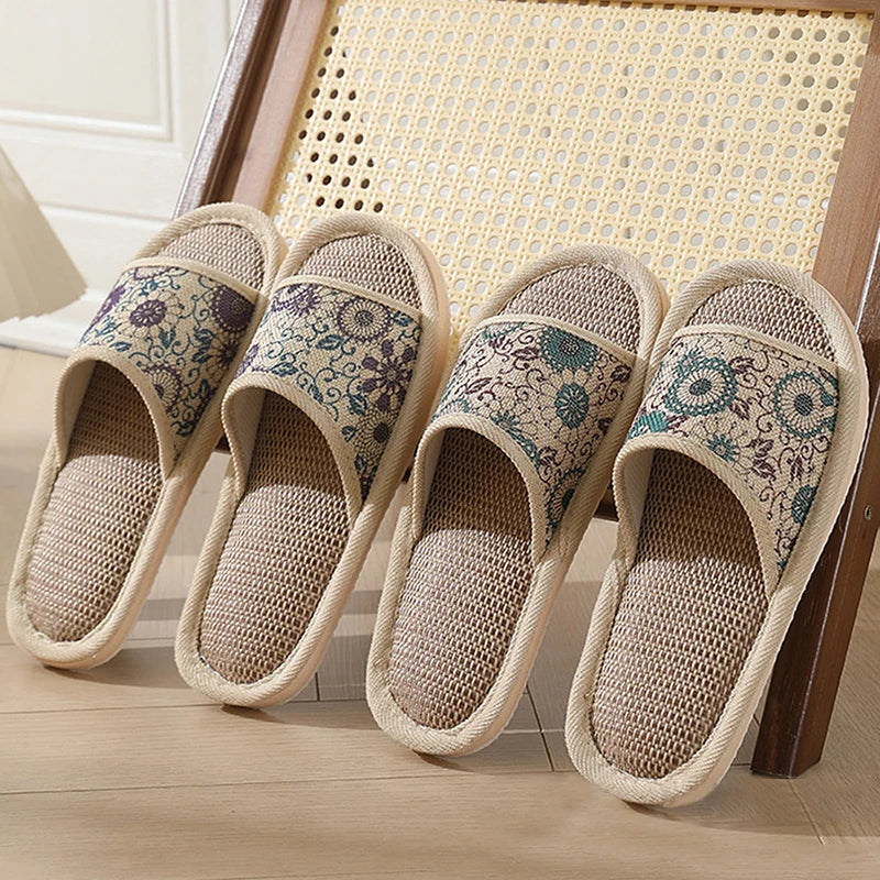 Women's Autumn Winter Linen Slippers – Thick-Soled Open-Toe EVA Home Sandals