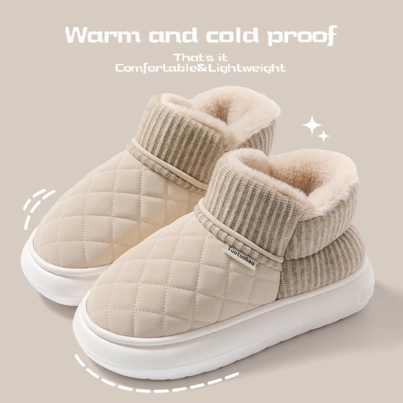 Winter Warm Cotton Slippers – Thick-Soled Fleece-Lined Non-Slip Outdoor Shoes