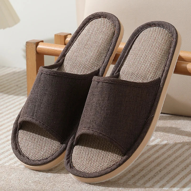 Women's Autumn Winter Linen Slippers – Thick-Soled Open-Toe EVA Home Sandals