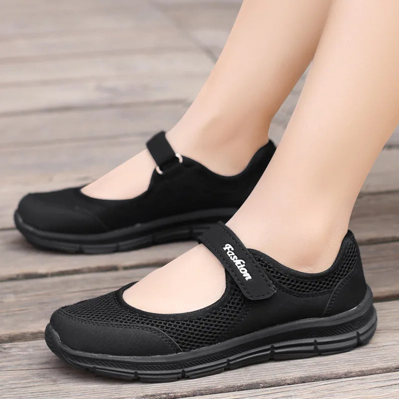 Women's White Mesh Sneakers – Breathable Vulcanized Casual Walking Shoes