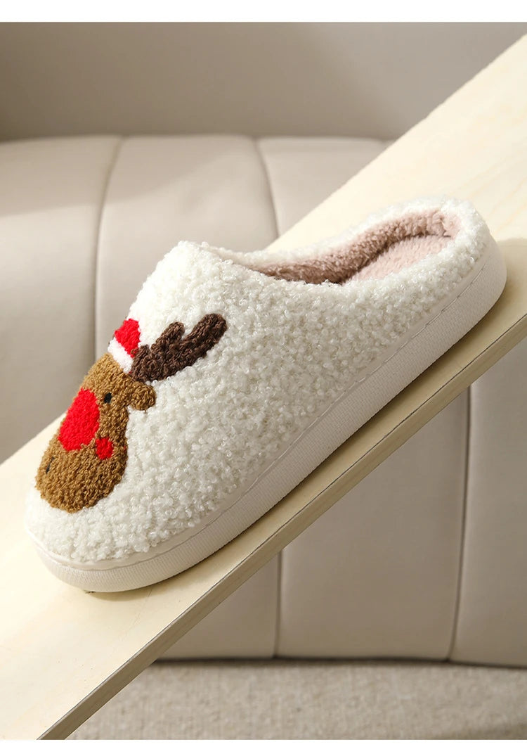 Christmas Reindeer Slippers for Men & Women – Warm Plush Non-Slip Winter House Shoes