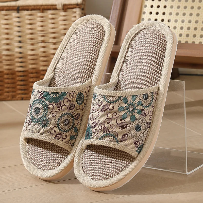 Women's Autumn Winter Linen Slippers – Thick-Soled Open-Toe EVA Home Sandals