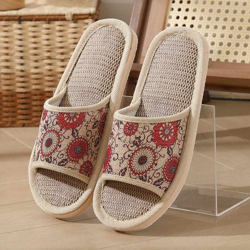 Women's Autumn Winter Linen Slippers – Thick-Soled Open-Toe EVA Home Sandals