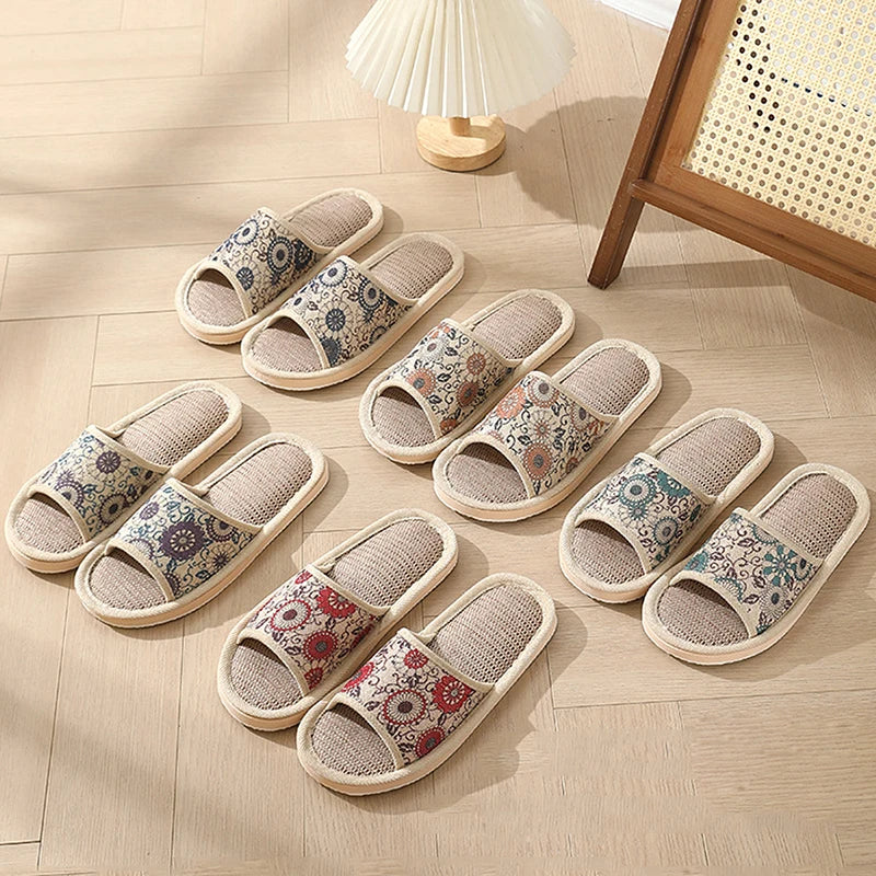 Women's Autumn Winter Linen Slippers – Thick-Soled Open-Toe EVA Home Sandals