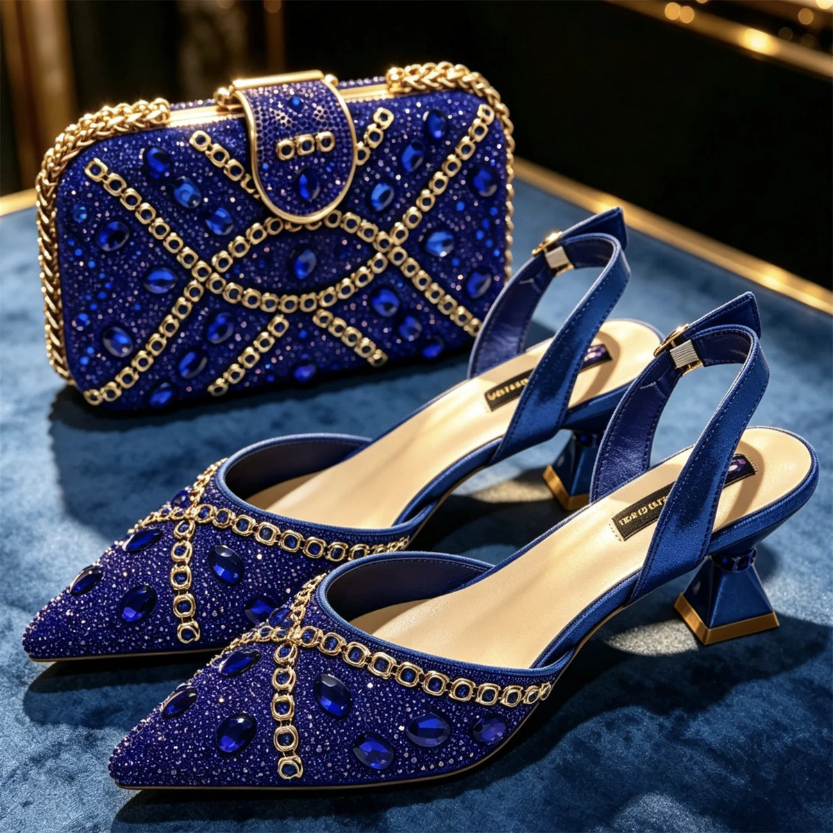Women's Purple & Gold High Heel Pumps with Matching Bag – Elegant Wedding Shoe Set