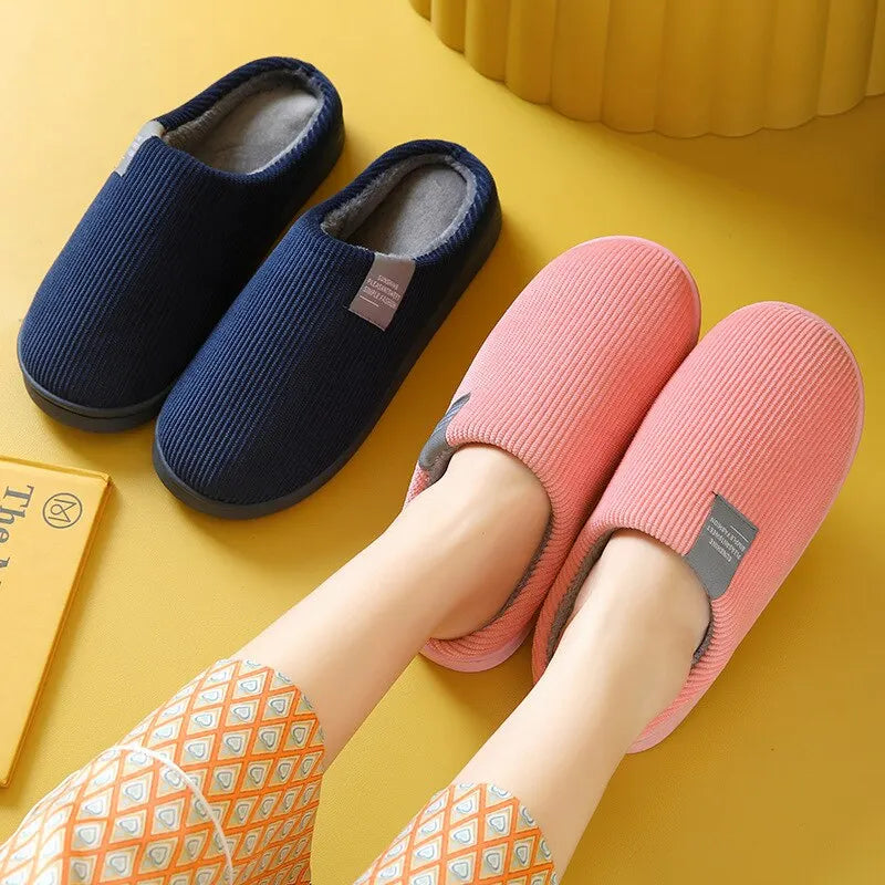 Unisex Plush Winter Slippers – Thick Soft-Soled Non-Slip Indoor House Shoes