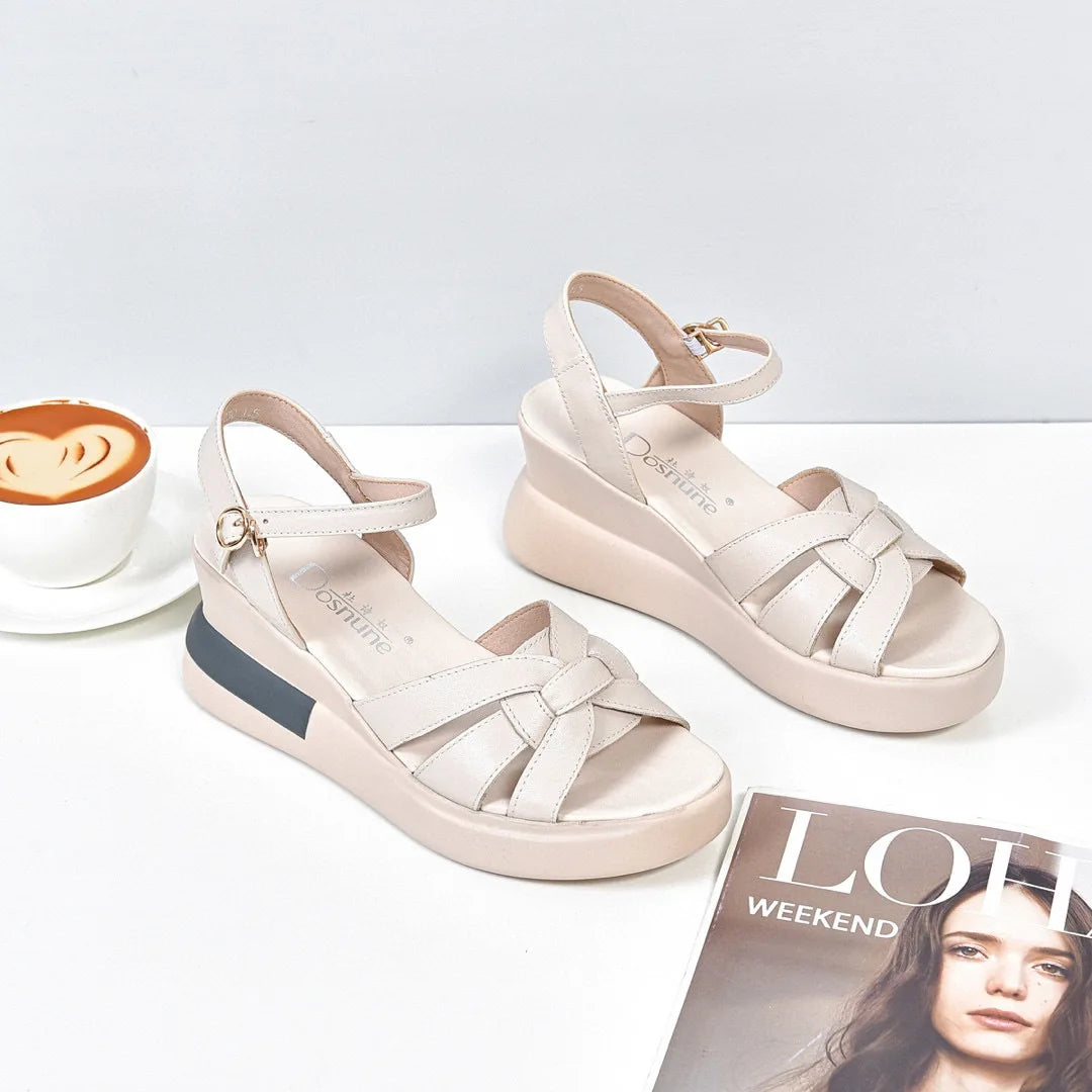 2023 summer new Women's Platform Wedge Sandals – Open Toe Waterproof Casual Summer Shoesomen's wedge sandals head layer cowhide open toe after empty line with leisure waterproof platform platform pla