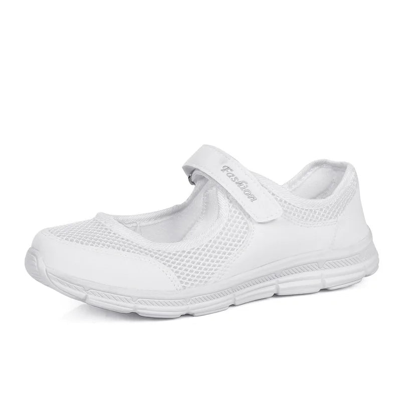 Women's White Mesh Sneakers – Breathable Vulcanized Casual Walking Shoes