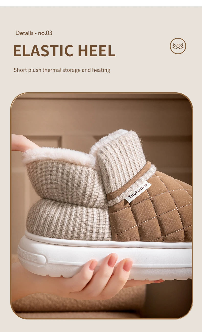 Winter Warm Cotton Slippers – Thick-Soled Fleece-Lined Non-Slip Outdoor Shoes