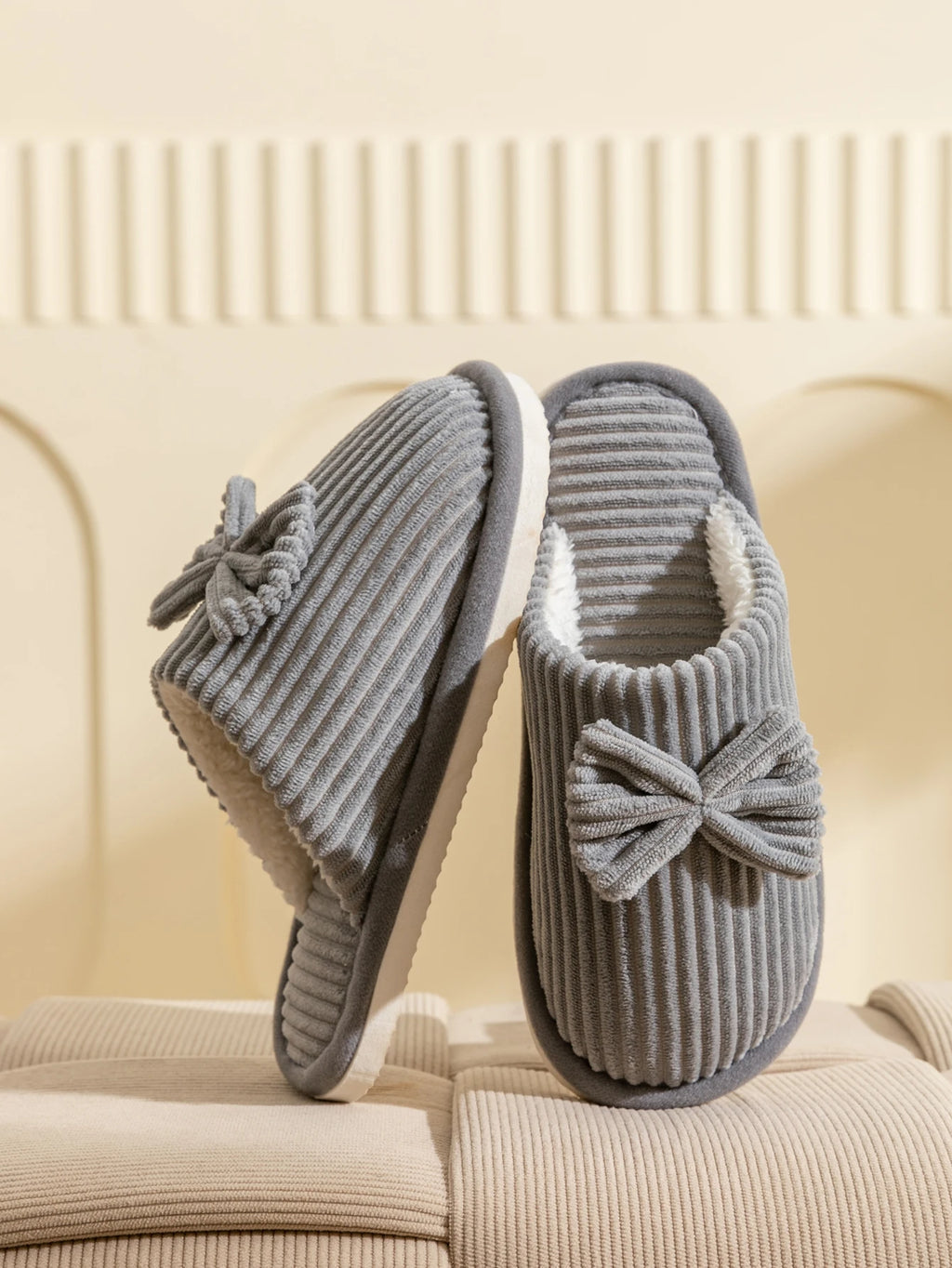 Women's Bow Slippers – Soft Warm Indoor House Shoes for Fall & Winter