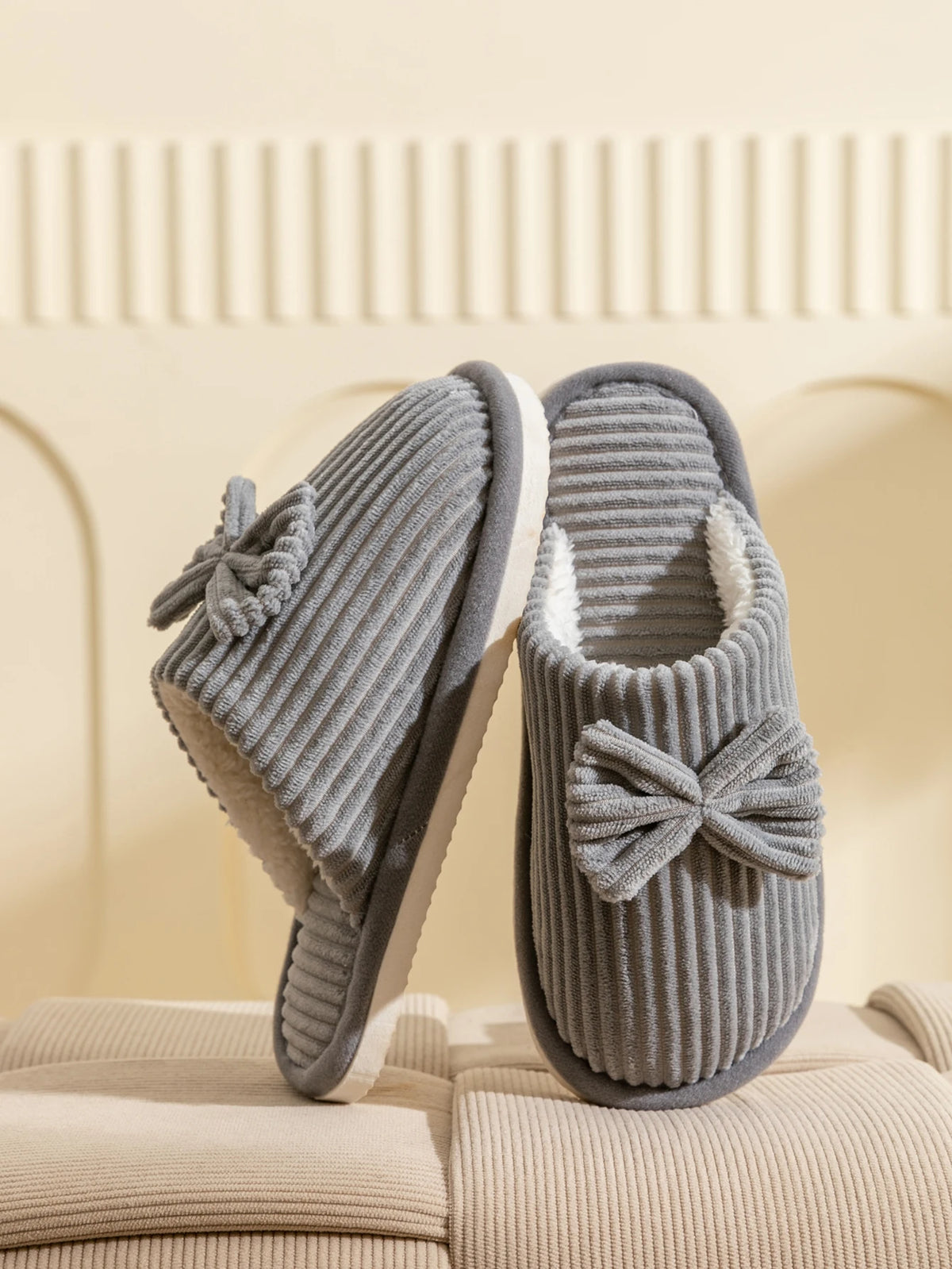 Women's Bow Slippers – Soft Warm Indoor House Shoes for Fall & Winter