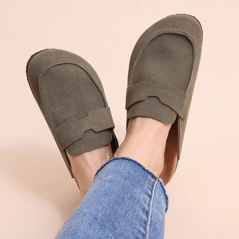 Litfun Women's Cork Clogs – Suede Mules with Arch Support & Non-Slip Sole
