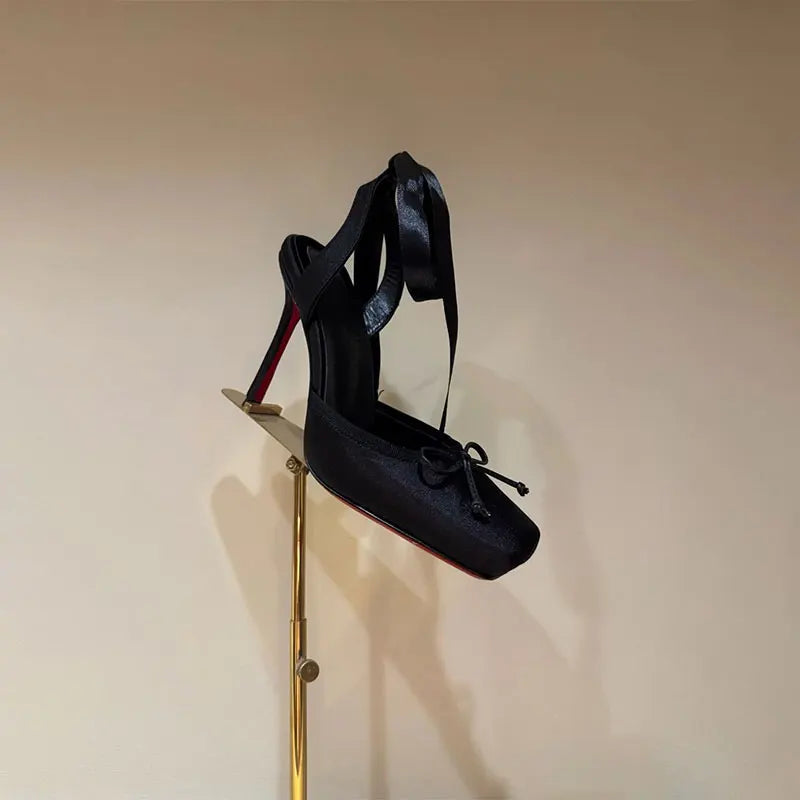 Women's Back Air Stiletto Sandals Square Headband Butterfly Wedding Party Ballet High Heels 2025 Summer New Style