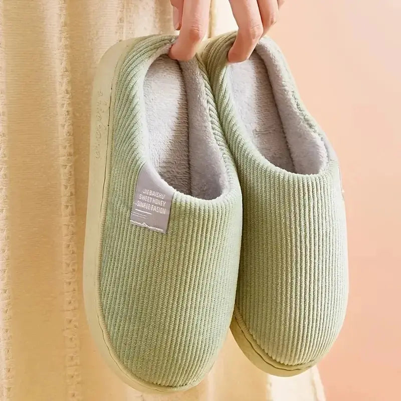 Unisex Plush Winter Slippers – Thick Soft-Soled Non-Slip Indoor House Shoes