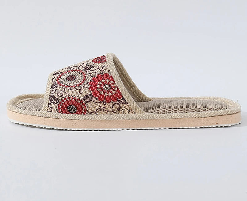 Women's Autumn Winter Linen Slippers – Thick-Soled Open-Toe EVA Home Sandals
