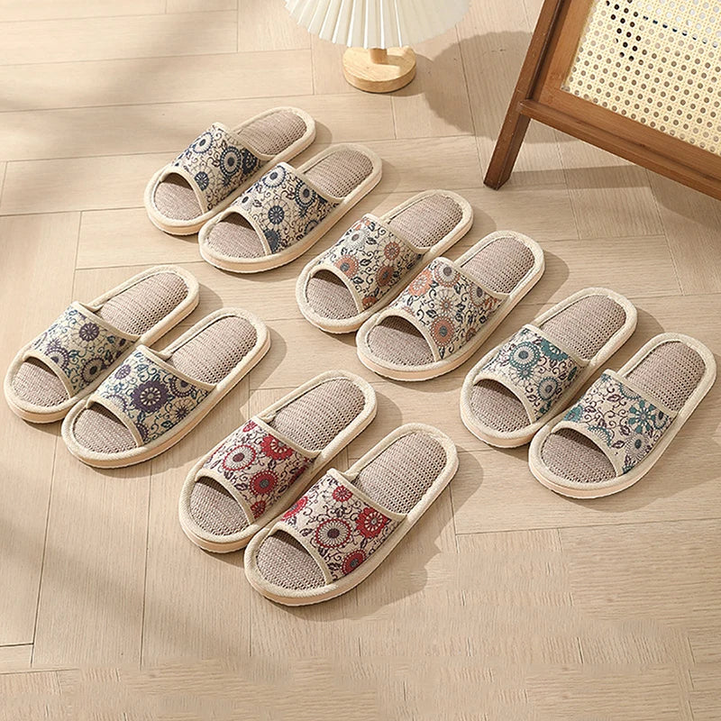 Women's Autumn Winter Linen Slippers – Thick-Soled Open-Toe EVA Home Sandals