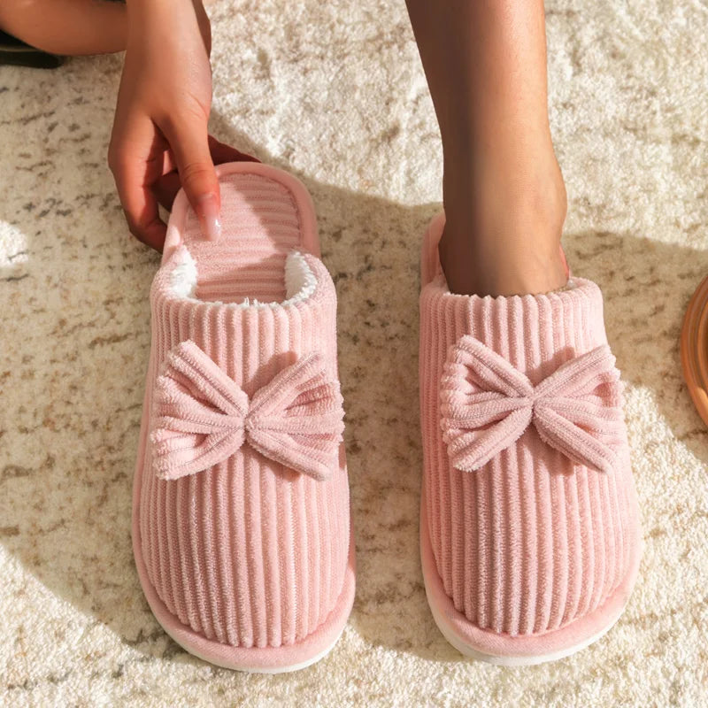 Women's Bow Slippers – Soft Warm Indoor House Shoes for Fall & Winter
