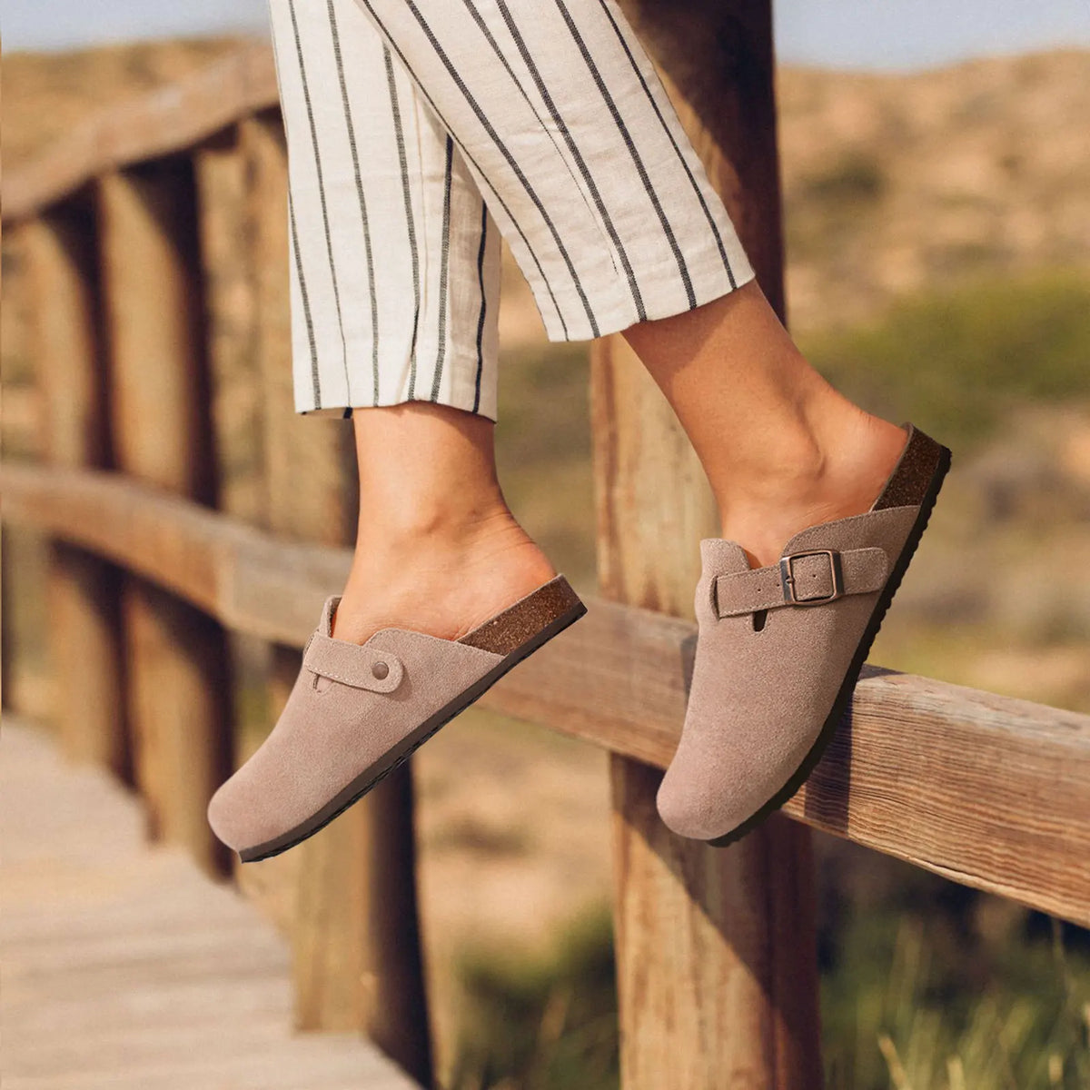 Unisex Suede Mules & Clogs – Cork Insole Sandals with Arch Support