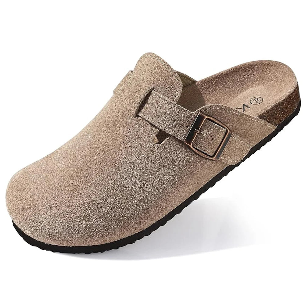 Litfun Women's Cork Clogs – Suede Mules with Arch Support & Non-Slip Sole