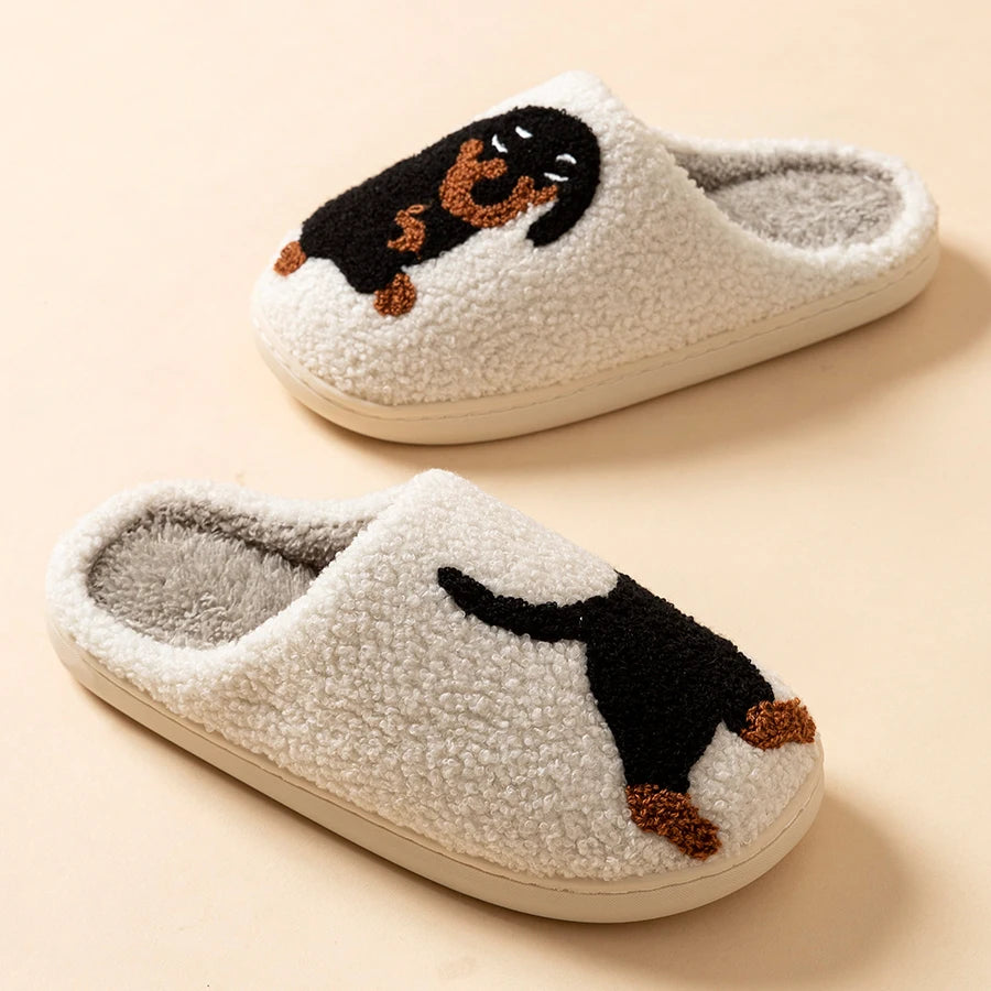 Cute Dachshund Dog Slippers for Women – Warm Plush Winter Indoor House Shoes