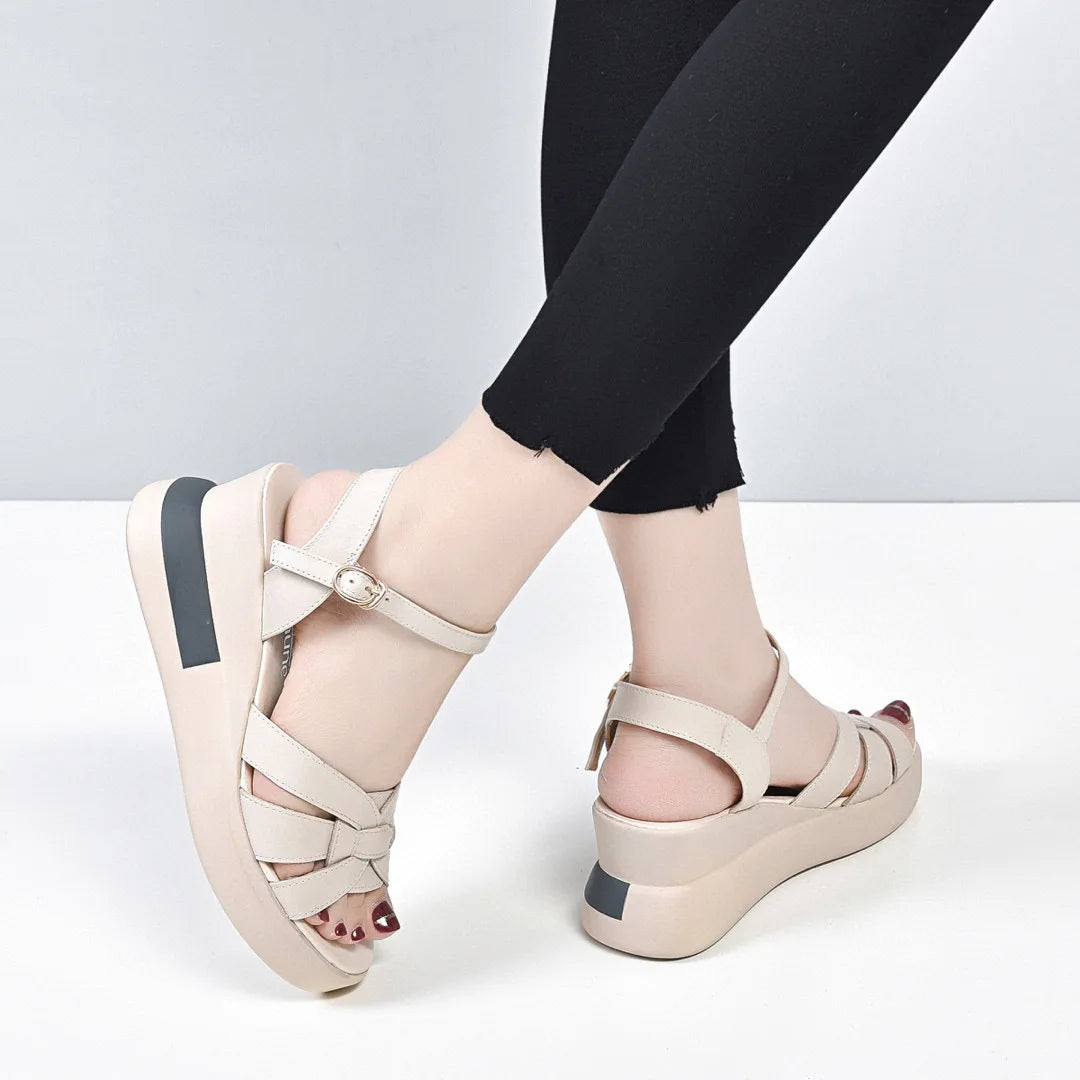 2023 summer new Women's Platform Wedge Sandals – Open Toe Waterproof Casual Summer Shoesomen's wedge sandals head layer cowhide open toe after empty line with leisure waterproof platform platform pla