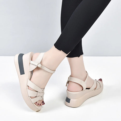2023 summer new Women's Platform Wedge Sandals – Open Toe Waterproof Casual Summer Shoesomen's wedge sandals head layer cowhide open toe after empty line with leisure waterproof platform platform pla