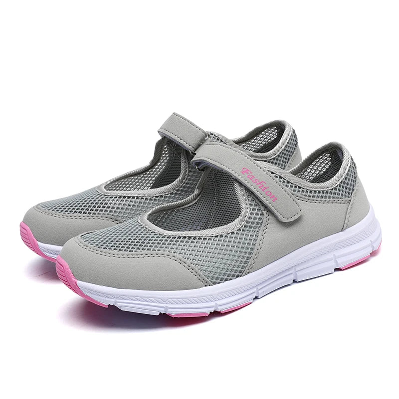 Women's White Mesh Sneakers – Breathable Vulcanized Casual Walking Shoes