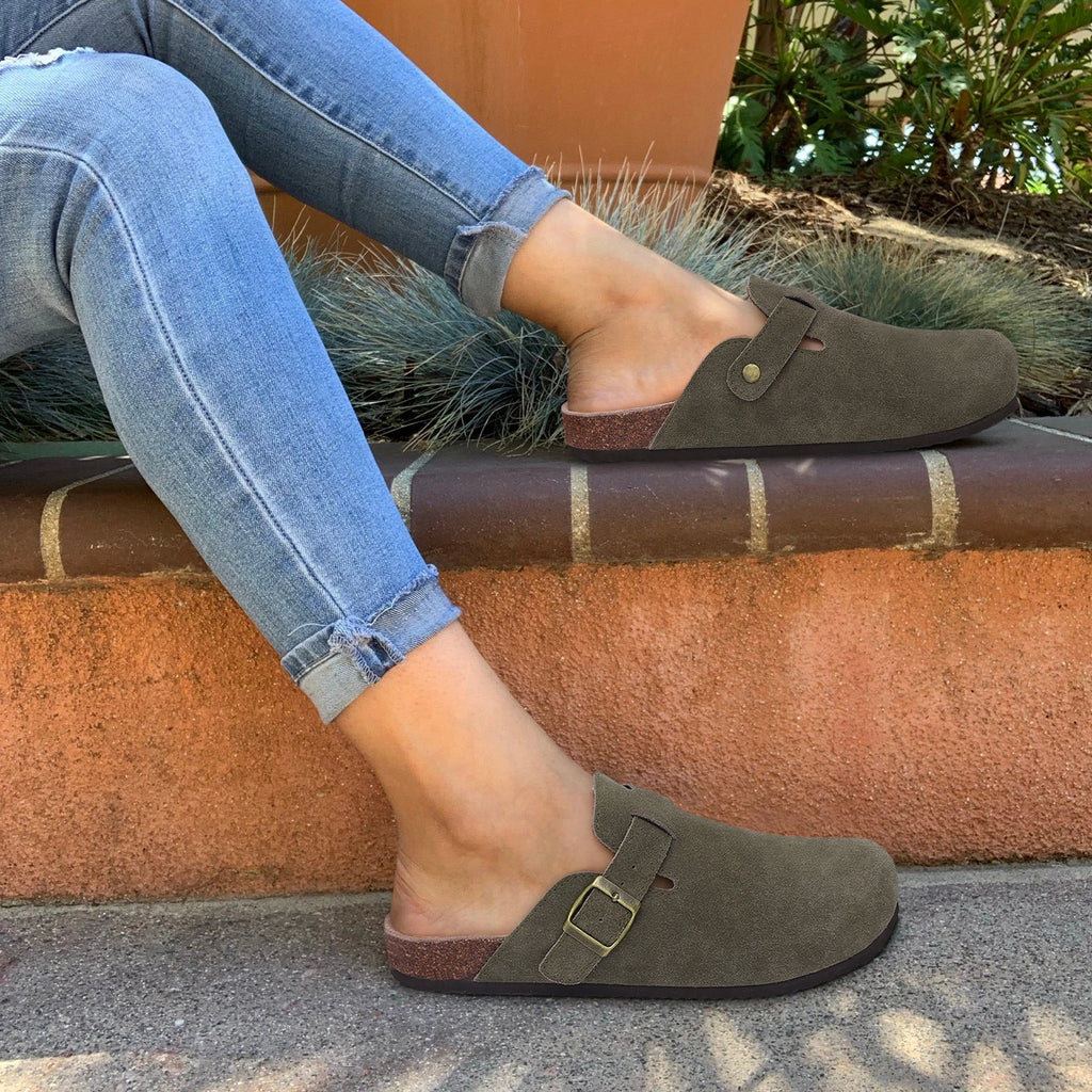 Unisex Suede Mules & Clogs – Cork Insole Sandals with Arch Support