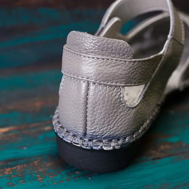 Women's Mary Jane Leather Shoes – Hollow-Out Closed-Toe Summer Sandals, Sizes 35–42
