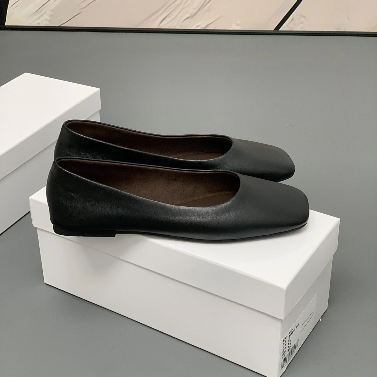 Women's Genuine Leather Ballet Flats – Square Toe Slip-On Designer Casual Shoes