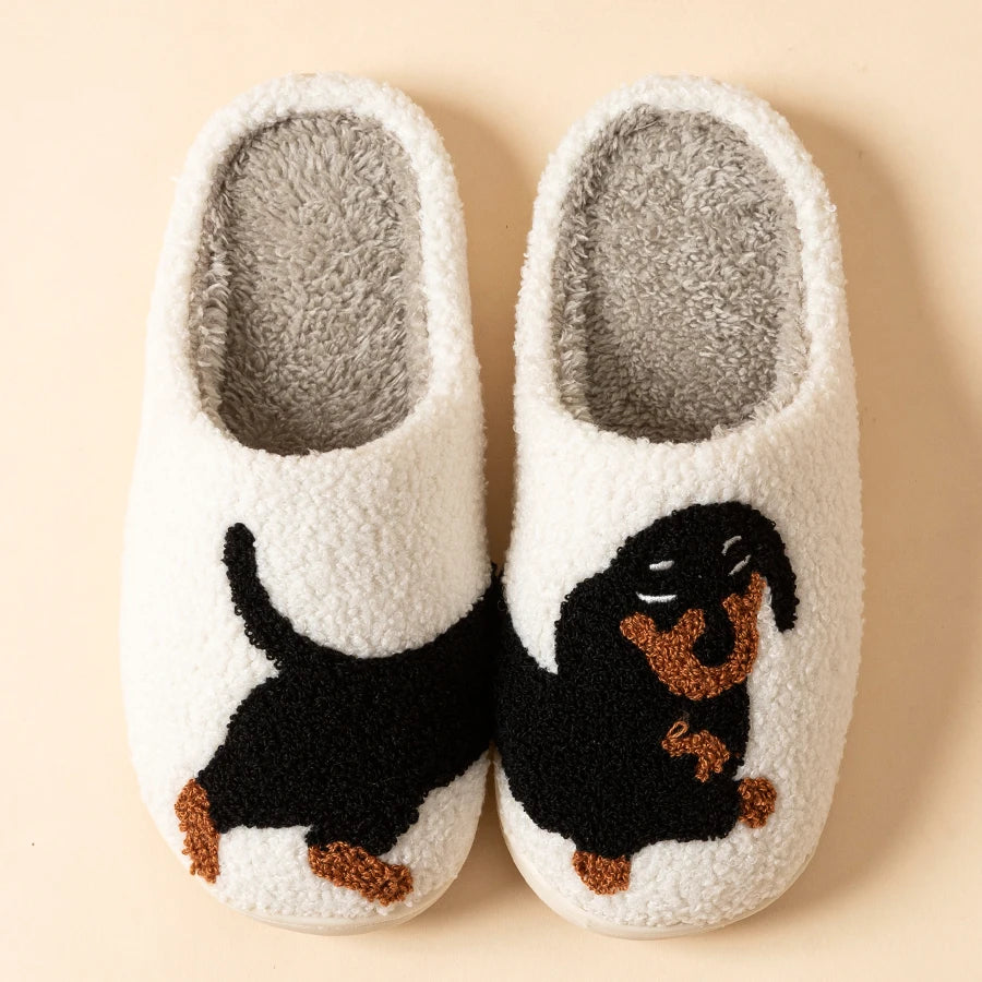 Cute Dachshund Dog Slippers for Women – Warm Plush Winter Indoor House Shoes
