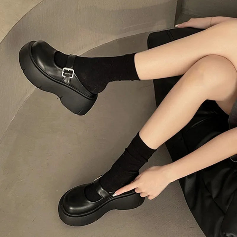 Platform Mules Shoes Women Slingback Slippers Shoe Spring Autumn New Casual Walking Chunky High Heels Buckle Ladies Half Slipper