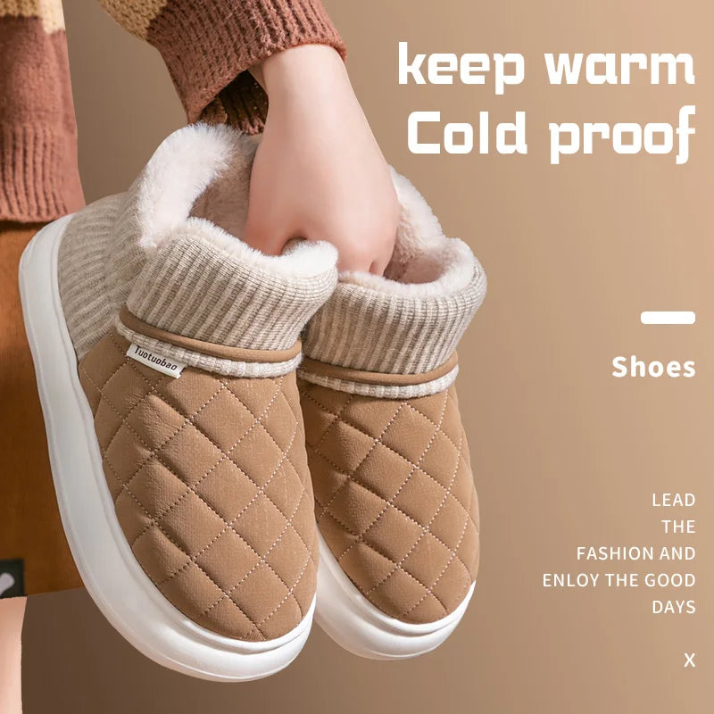 Winter Warm Cotton Slippers – Thick-Soled Fleece-Lined Non-Slip Outdoor Shoes