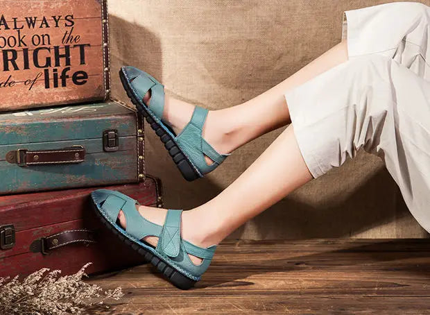 Women's Mary Jane Leather Shoes – Hollow-Out Closed-Toe Summer Sandals, Sizes 35–42