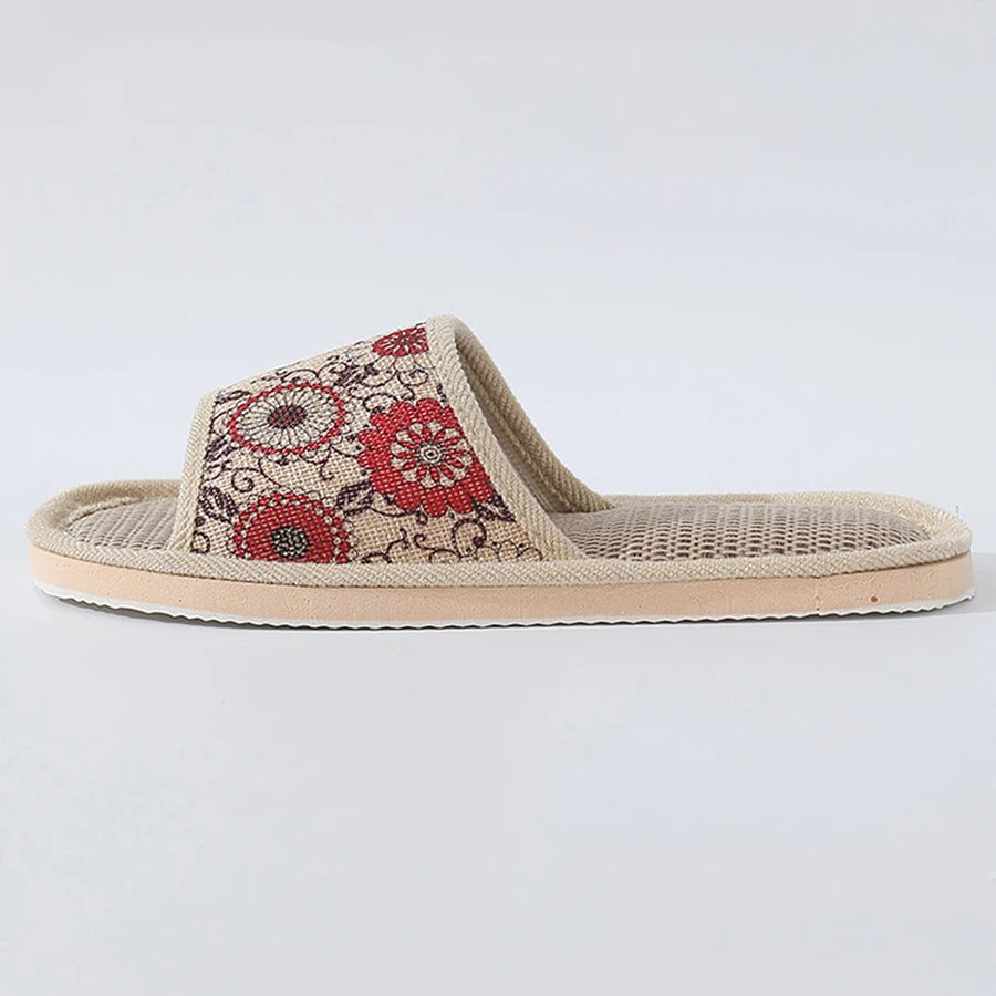 Women's Autumn Winter Linen Slippers – Thick-Soled Open-Toe EVA Home Sandals