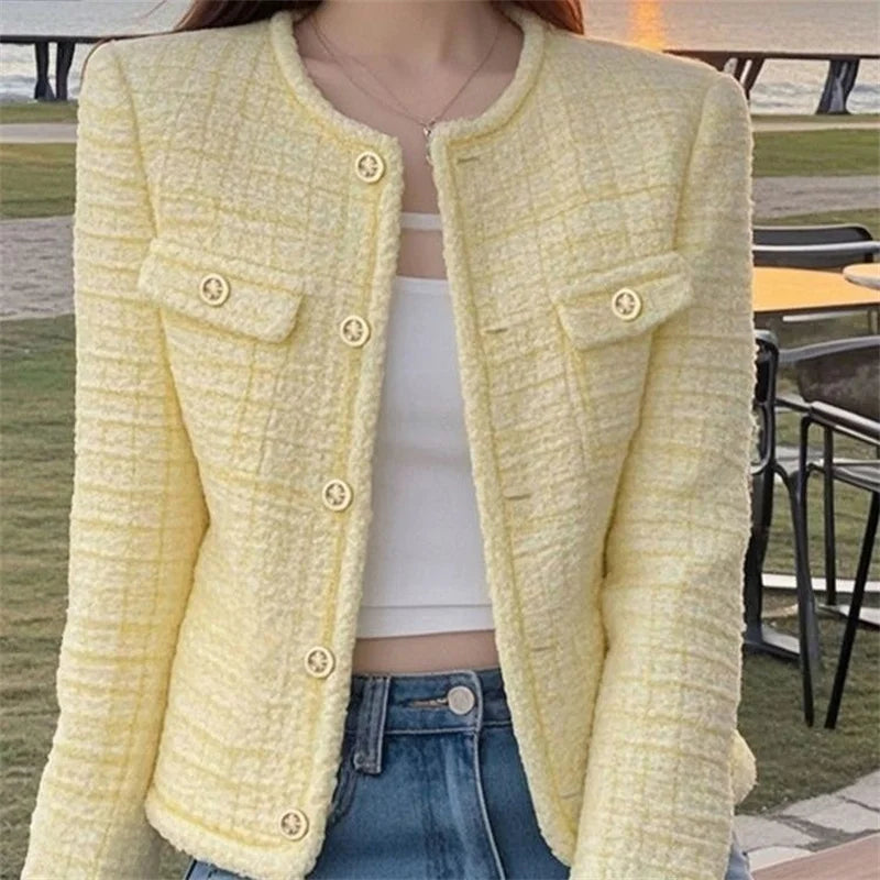 Women's Elegant Fragrance Jacket – O-Neck Long Sleeve Single-Breasted Short Outerwear