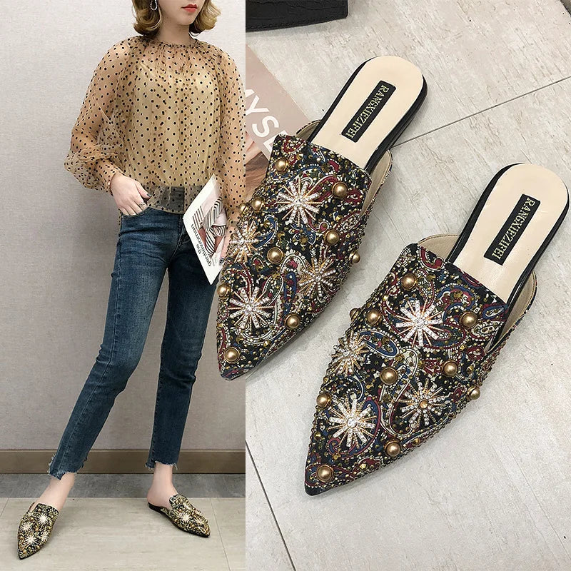 Luxury Women's Mules – Elegant Low-Heel Summer Slip-On Casual Shoes