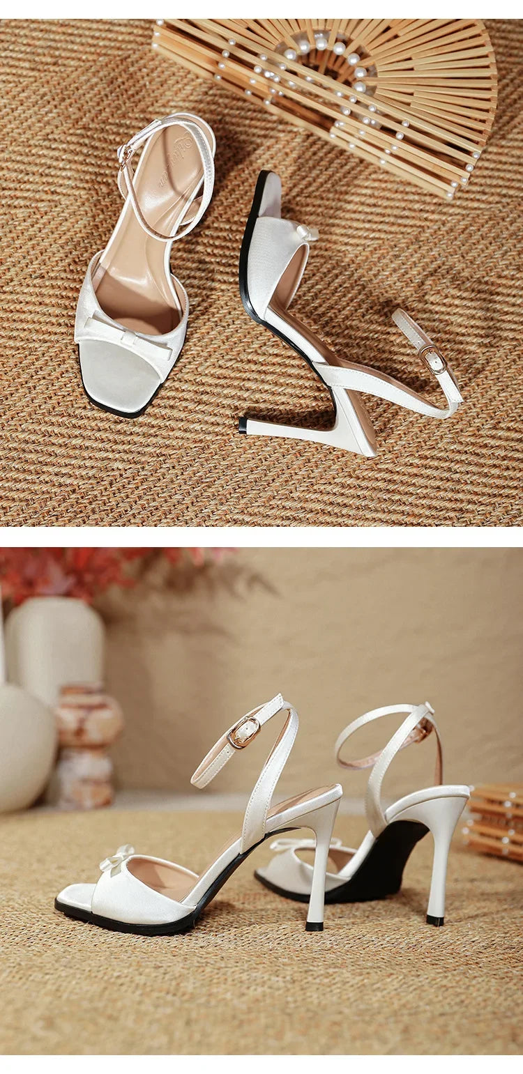 Women's Elegant High Heel Sandals – Bowknot Ankle Strap Dress Shoes