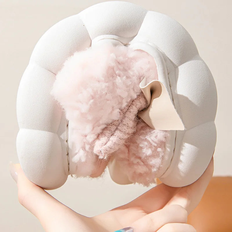Women's Winter Fur Slippers – Cute Bow Plush Non-Slip House Shoes
