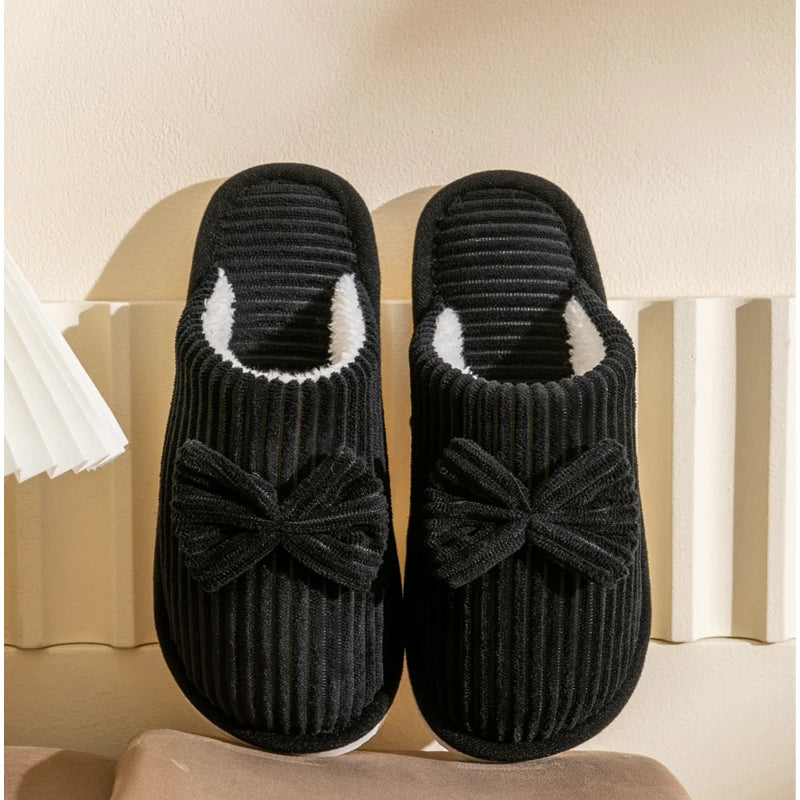 Women's Bow Slippers – Soft Warm Indoor House Shoes for Fall & Winter