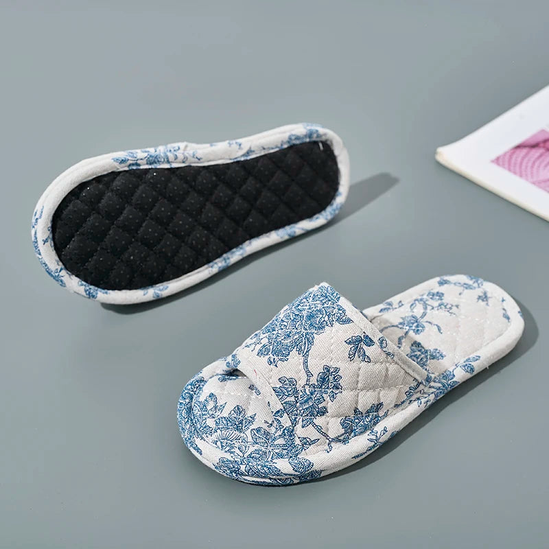 Soft Cotton Floral Slippers – Lightweight Non-Slip Indoor House Shoes