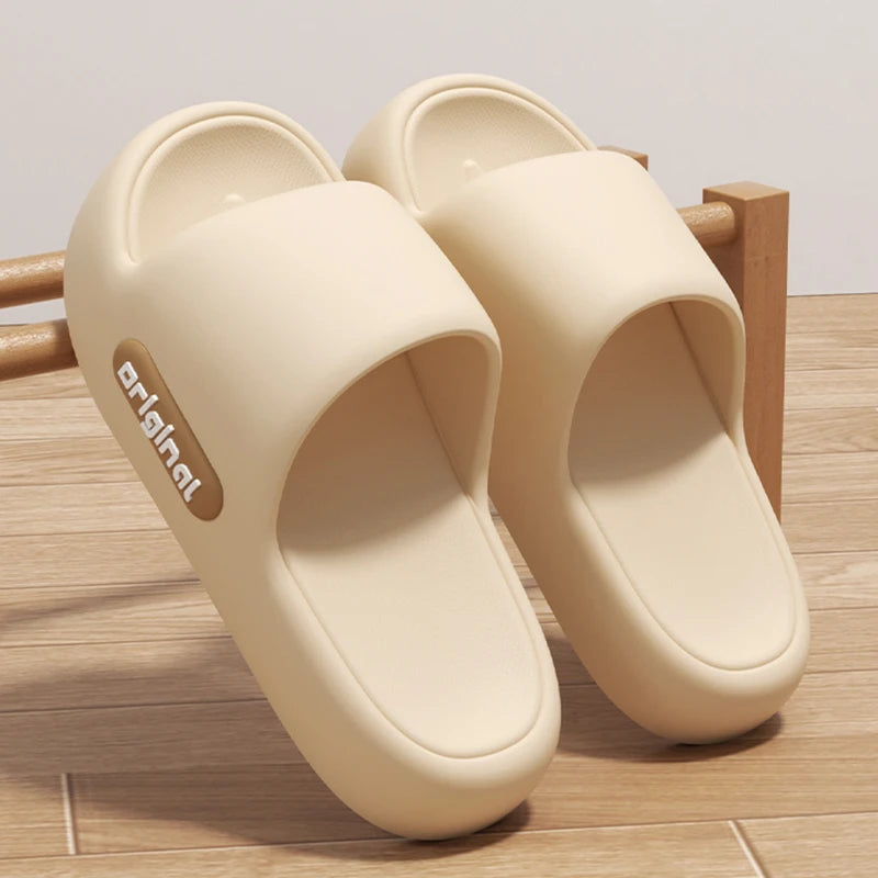 Women's Thick-Soled Cloud Slippers – Soft Platform Beach Slides with Letter Print