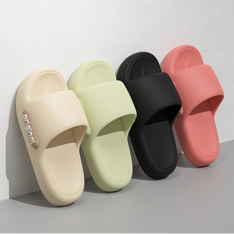 Women's Thick-Soled Cloud Slippers – Soft Platform Beach Slides with Letter Print