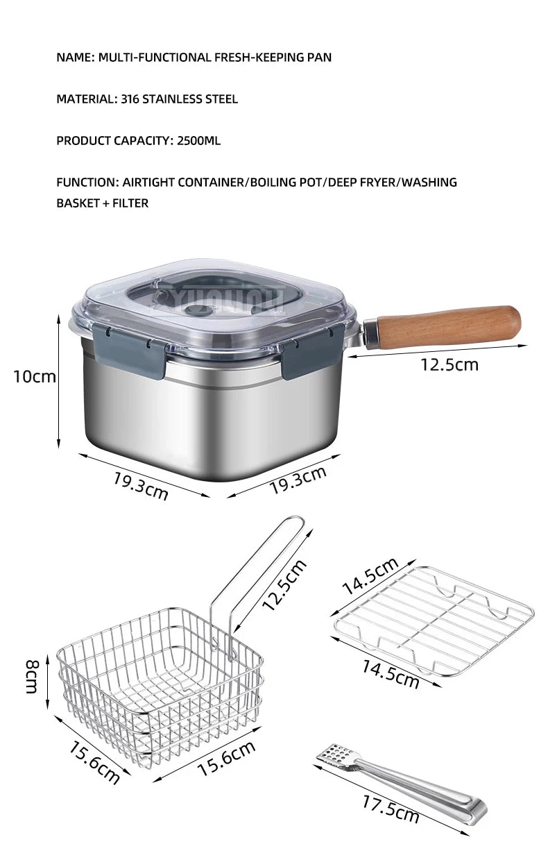 Portable Stainless Steel Deep Frying Pan