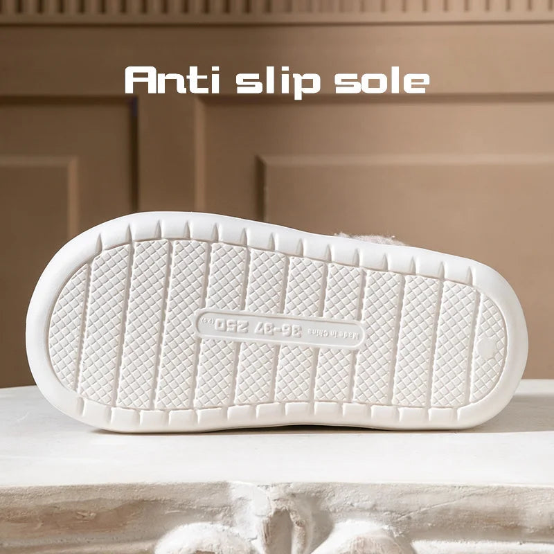 Winter Warm Cotton Slippers – Thick-Soled Fleece-Lined Non-Slip Outdoor Shoes