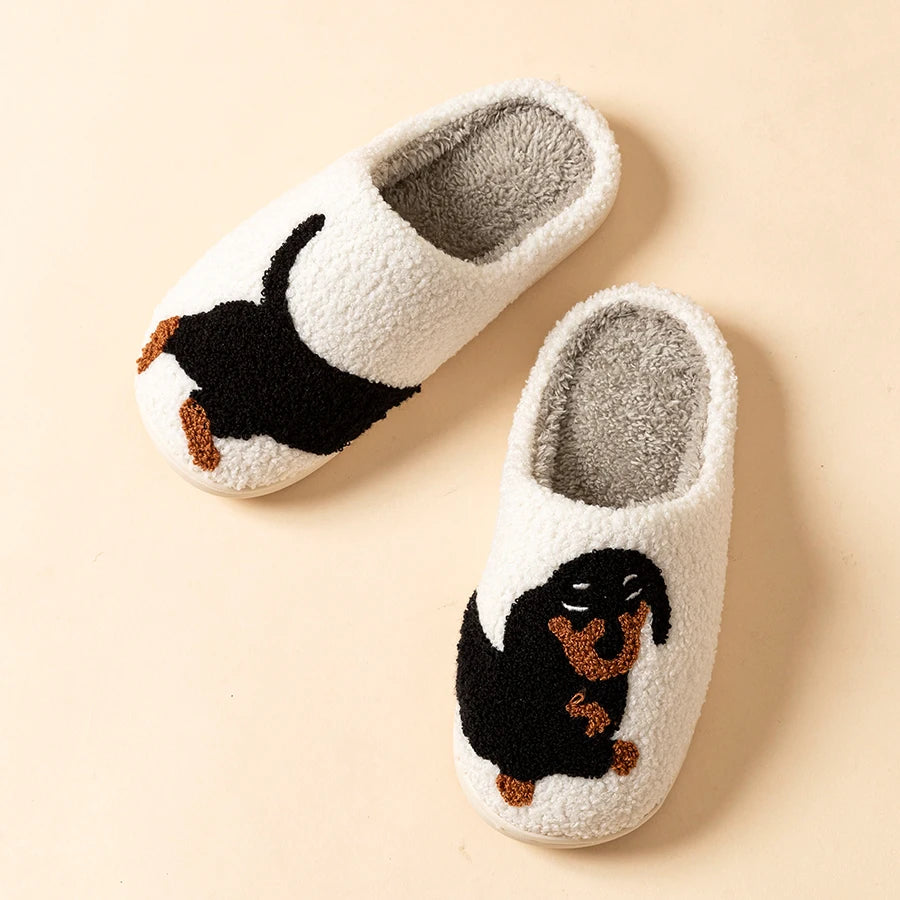 Cute Dachshund Dog Slippers for Women – Warm Plush Winter Indoor House Shoes