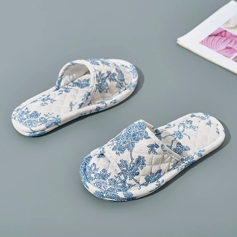Soft Cotton Floral Slippers – Lightweight Non-Slip Indoor House Shoes