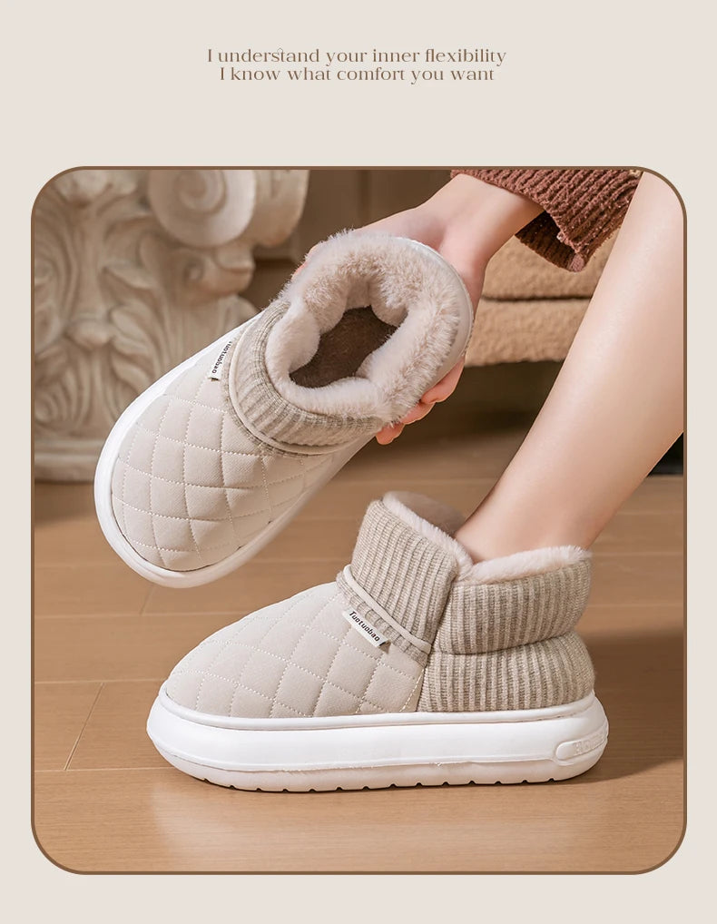 Winter Warm Cotton Slippers – Thick-Soled Fleece-Lined Non-Slip Outdoor Shoes