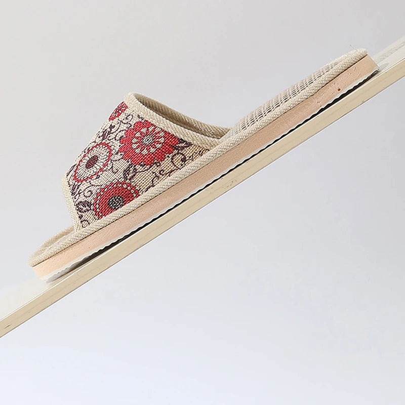 Women's Autumn Winter Linen Slippers – Thick-Soled Open-Toe EVA Home Sandals
