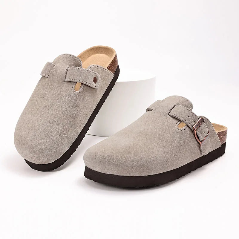 Litfun Women's Cork Clogs – Suede Mules with Arch Support & Non-Slip Sole